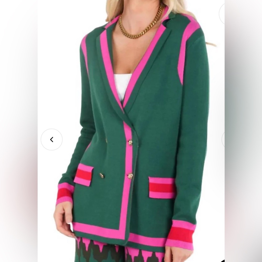 Emily McCarthy Sloan Blazer Green and Pink Blazer with Modern Twist